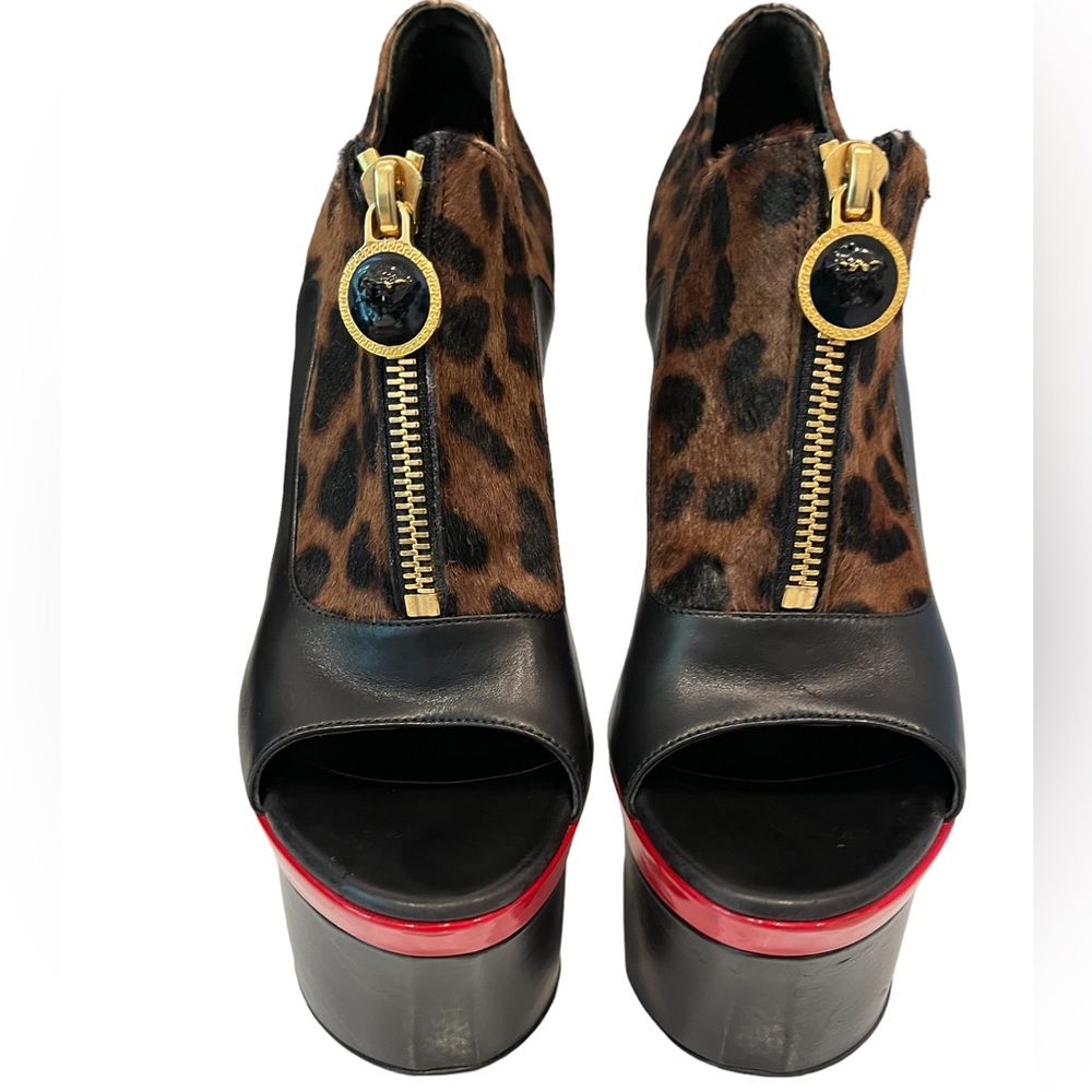 Versace Pony Hair Leopard Print Platform Shoes - Picture 2 of 16